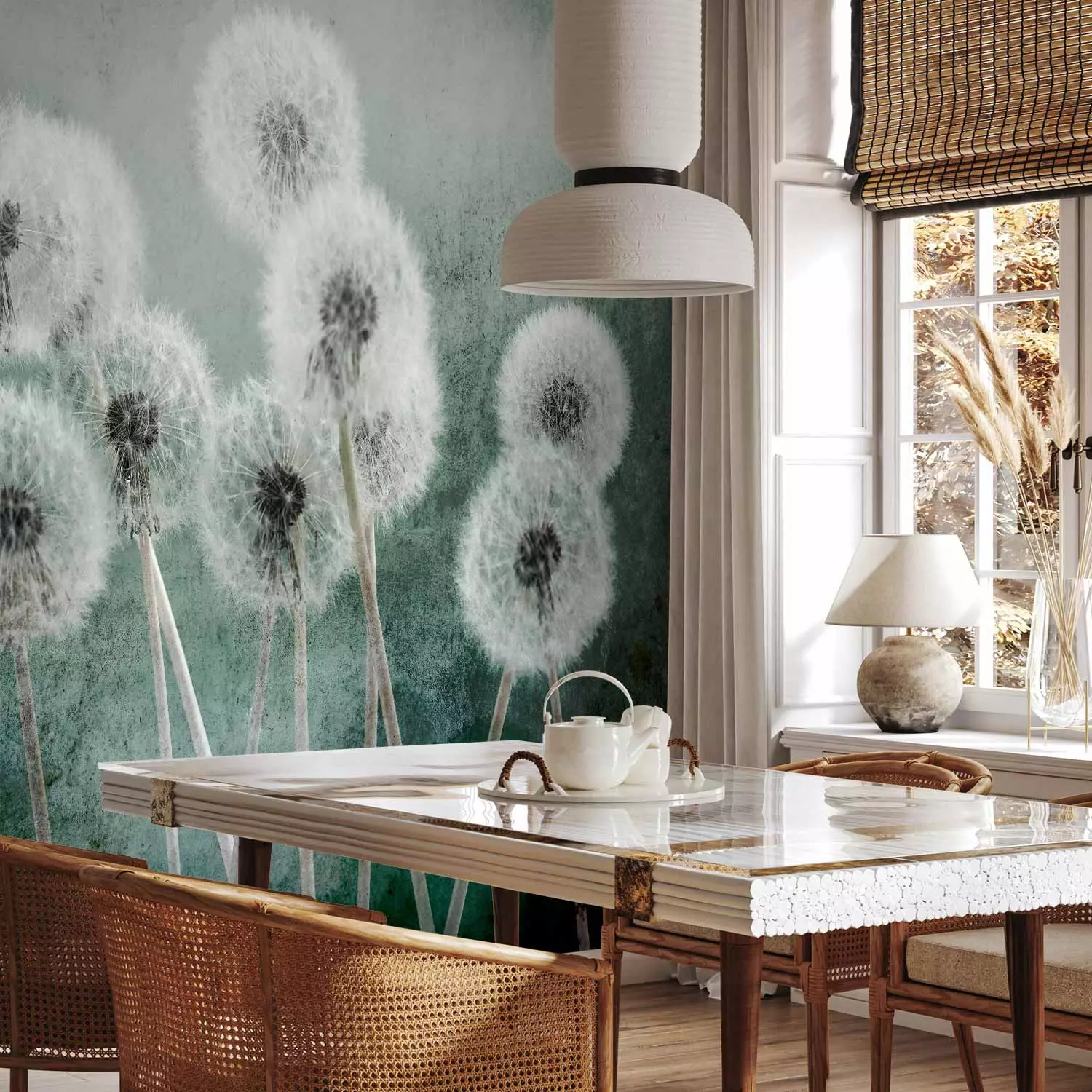 Photo Wallpaper Nature's breeze - floral motif with blowers on a cool background