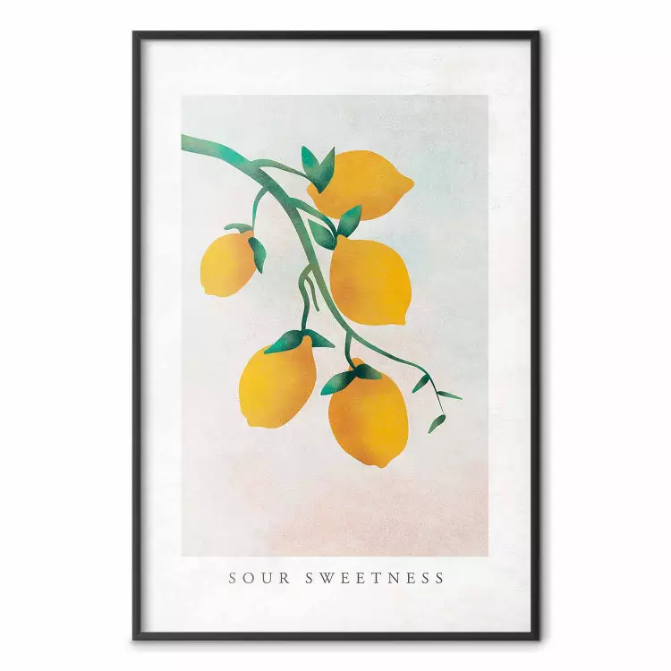 Sour Sweetness - English text and yellow fruits on a pastel background