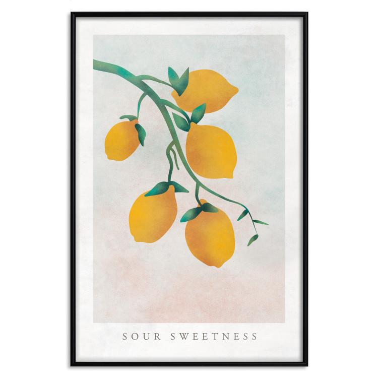 Poster Sour Sweetness - English text and yellow fruits on a pastel background