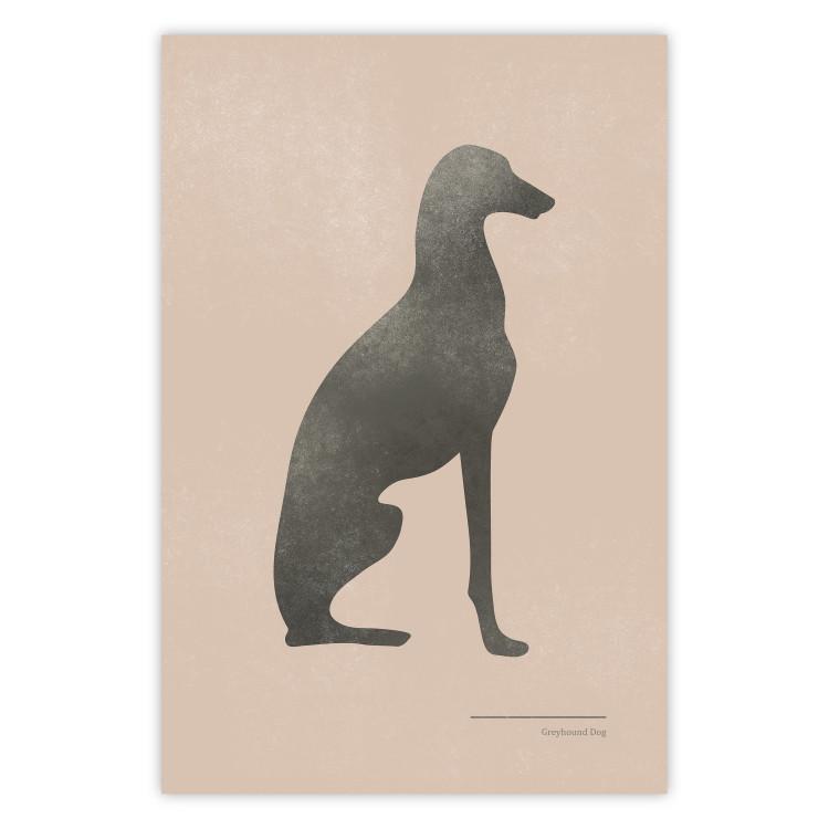 Poster Serene Greyhound - black silhouette of a dog on a solid pastel background