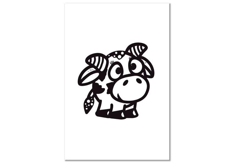 Canvas Little heifer - image of a young, happy cow, black and white