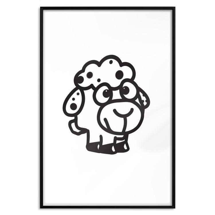 Poster Little Sheep - small and black cute animal on a solid white background