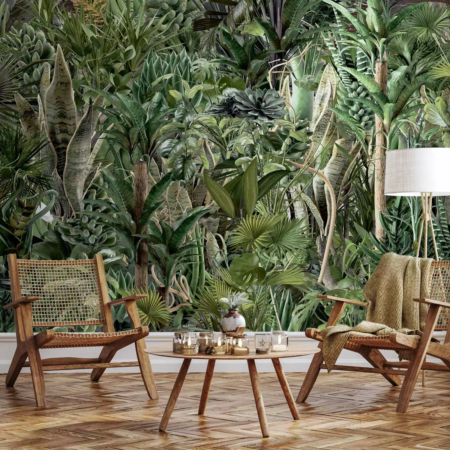 Photo Wallpaper Rich jungle - exotic green wilderness landscape with trees  - bimago, image size:1500x1500