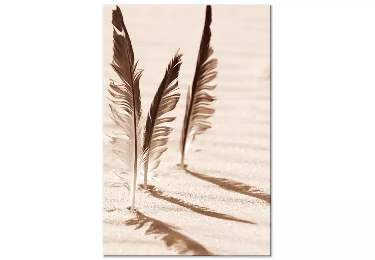 Canvas Three feathers - black and white image of three bird feathers