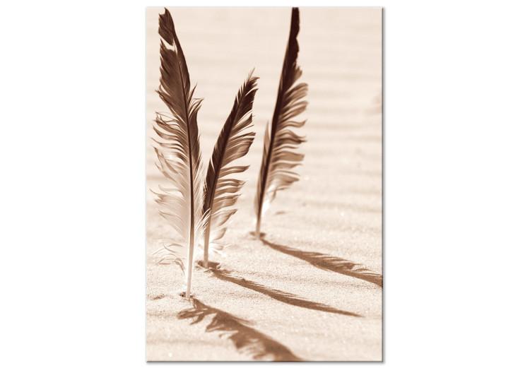 Canvas Three feathers - black and white image of three bird feathers