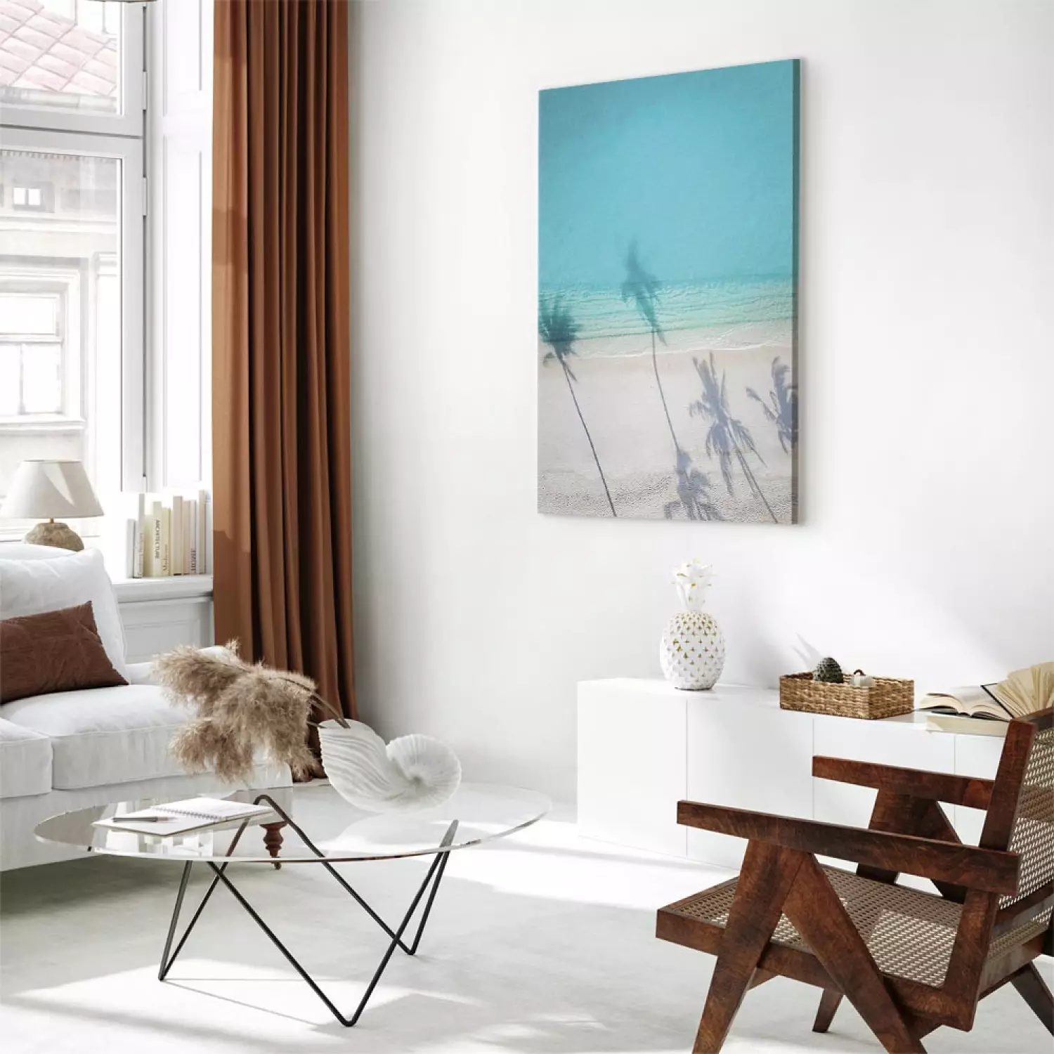 Canvas Turquoise coast - marine beach with white sand in the shade of palm