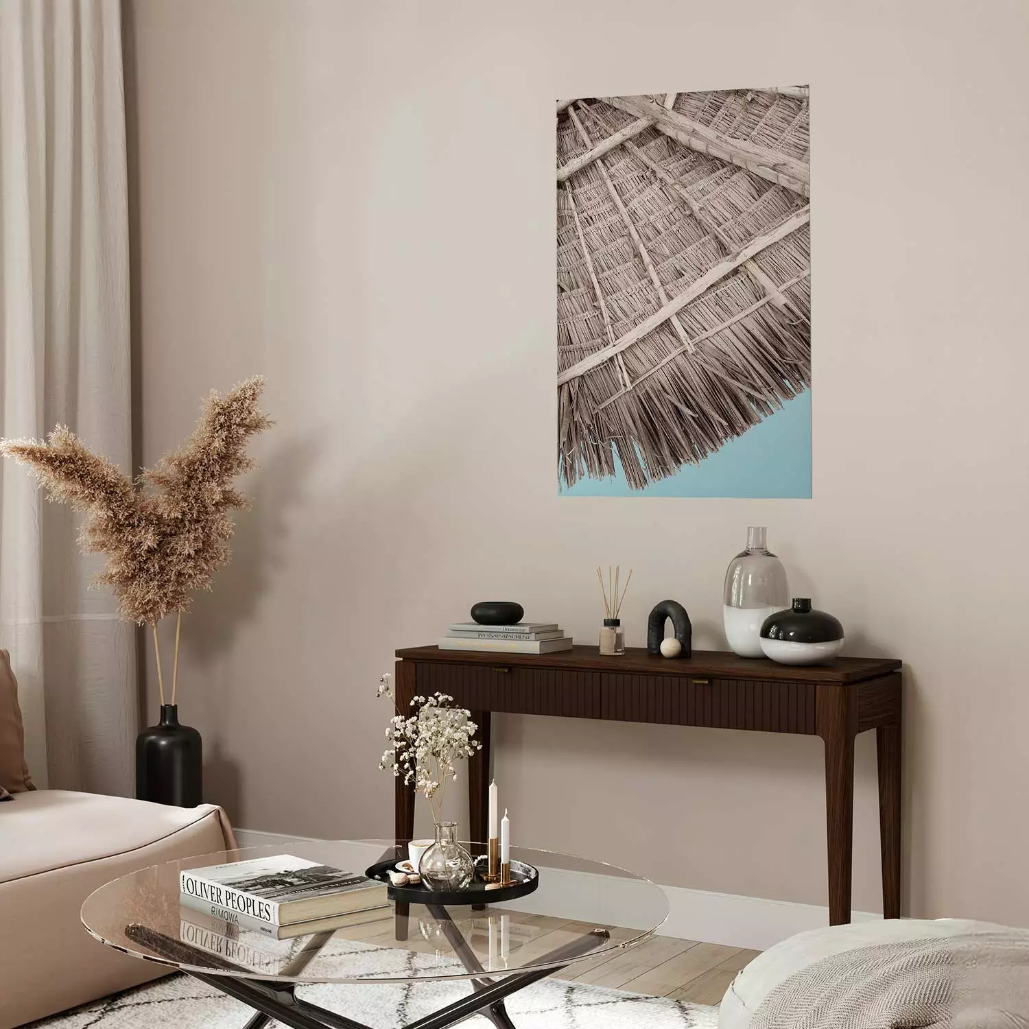 Wall Poster Exotic Structure - landscape of a tropical cottage roof against sky
