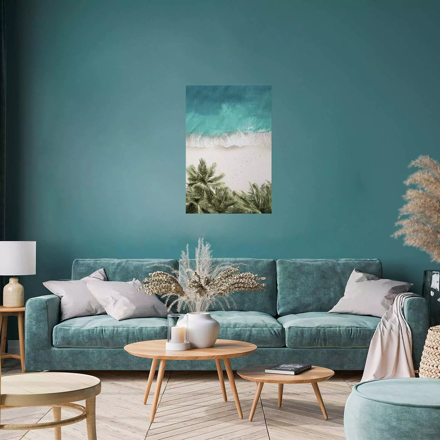Wall Poster Turquoise Expansion - tropical beach and plant landscape against sea
