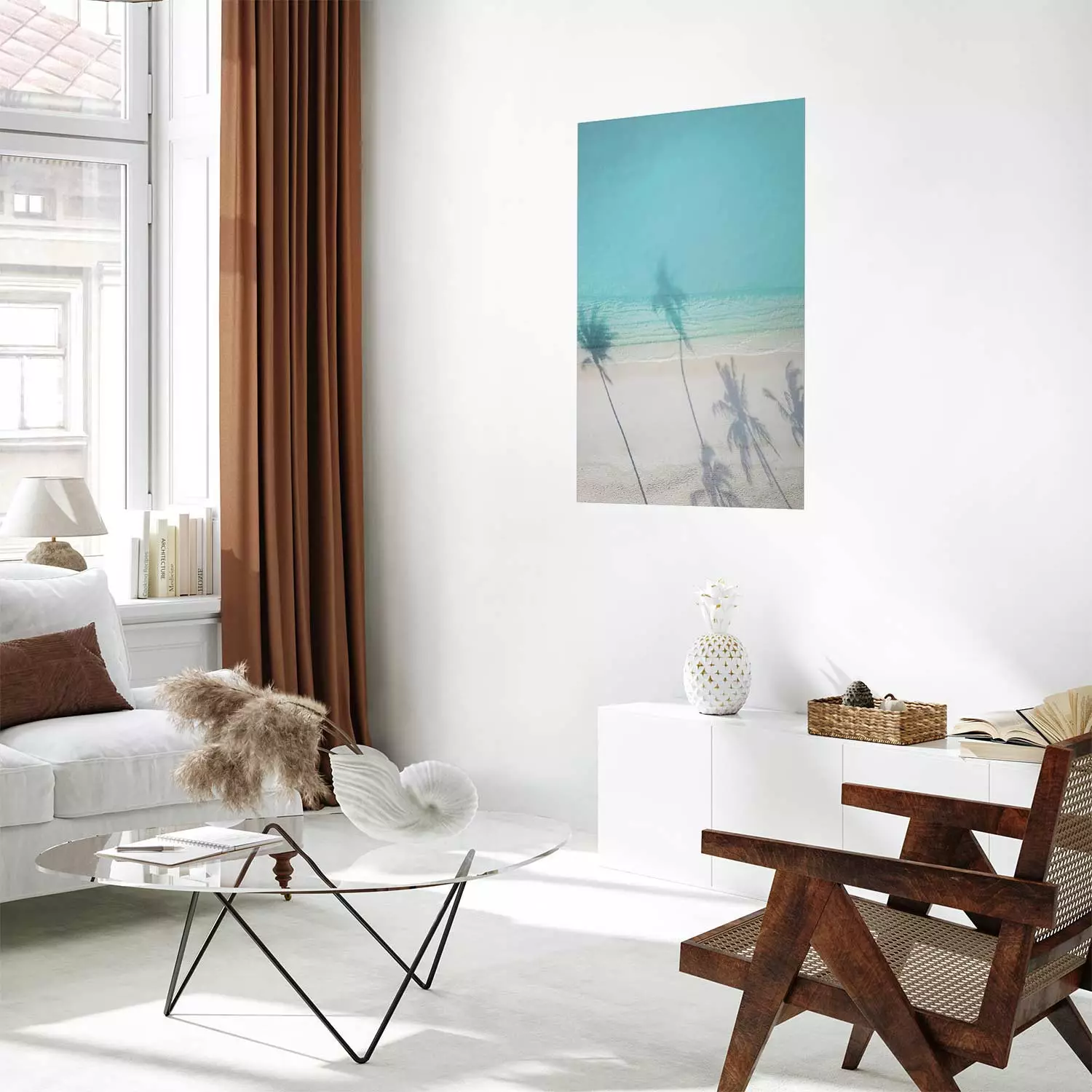 Wall Poster Turquoise Morning - seaside landscape with vivid shadow of palms