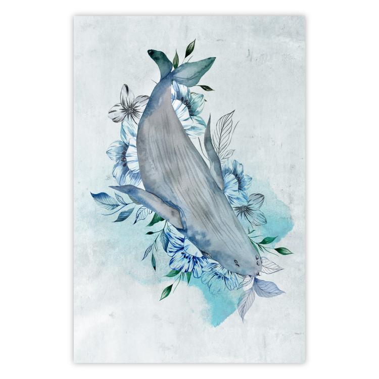 Poster Mrs. Whale - aquatic creature amidst plants on a white background