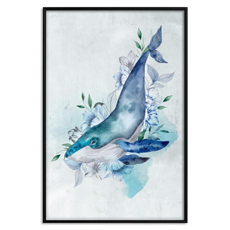Poster Mr. Whale - large fish from the aquatic world among plants on a light background