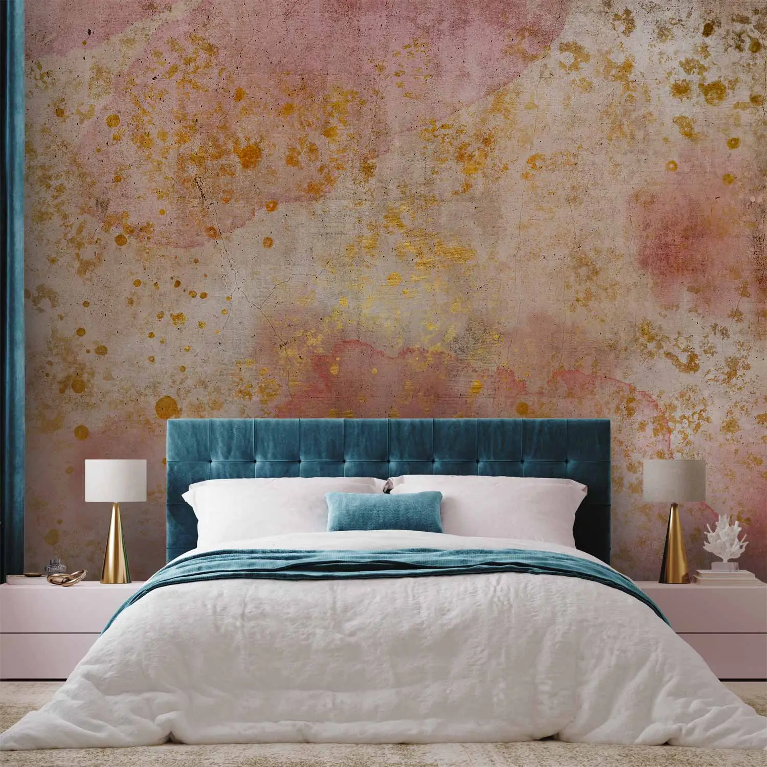 pink and gold bedroom wallpaper