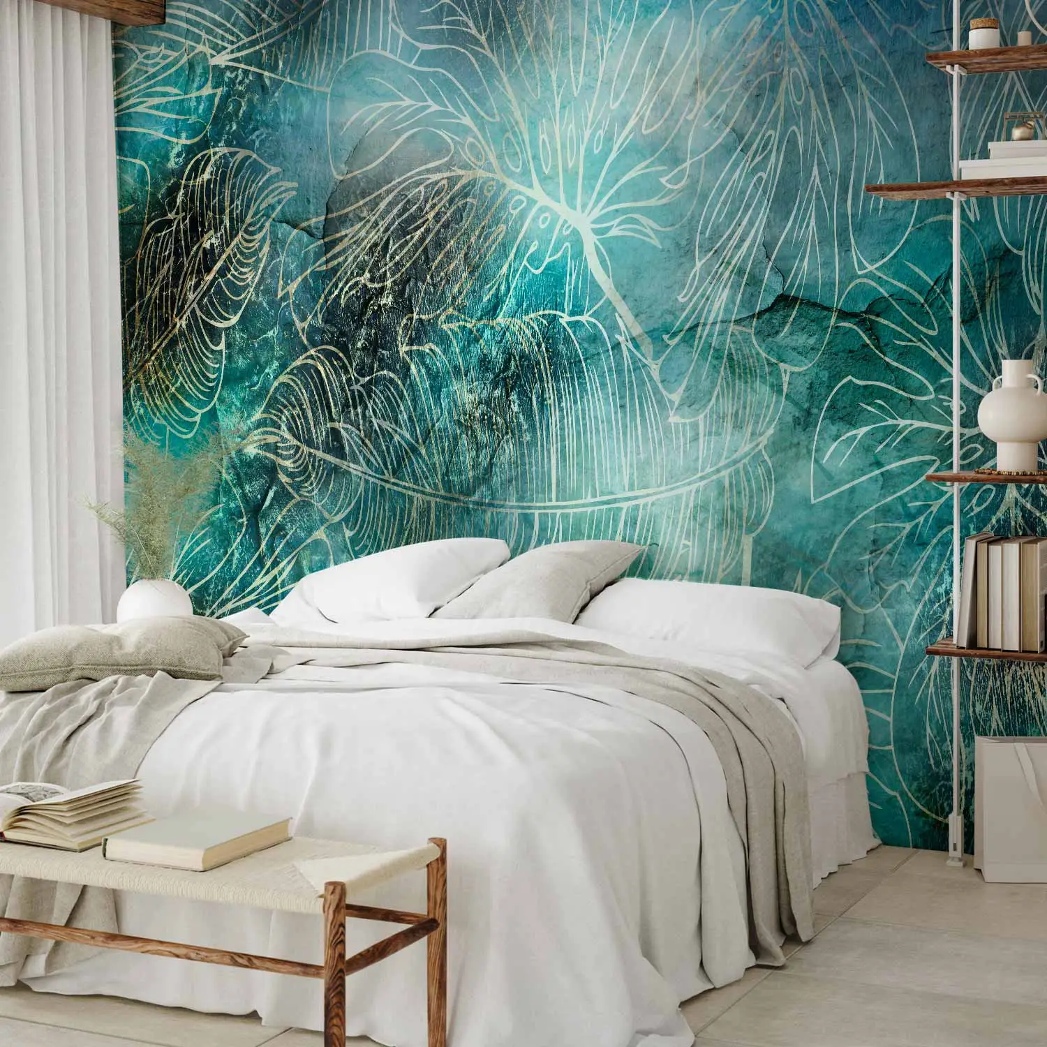 turquoise wallpaper bedroom