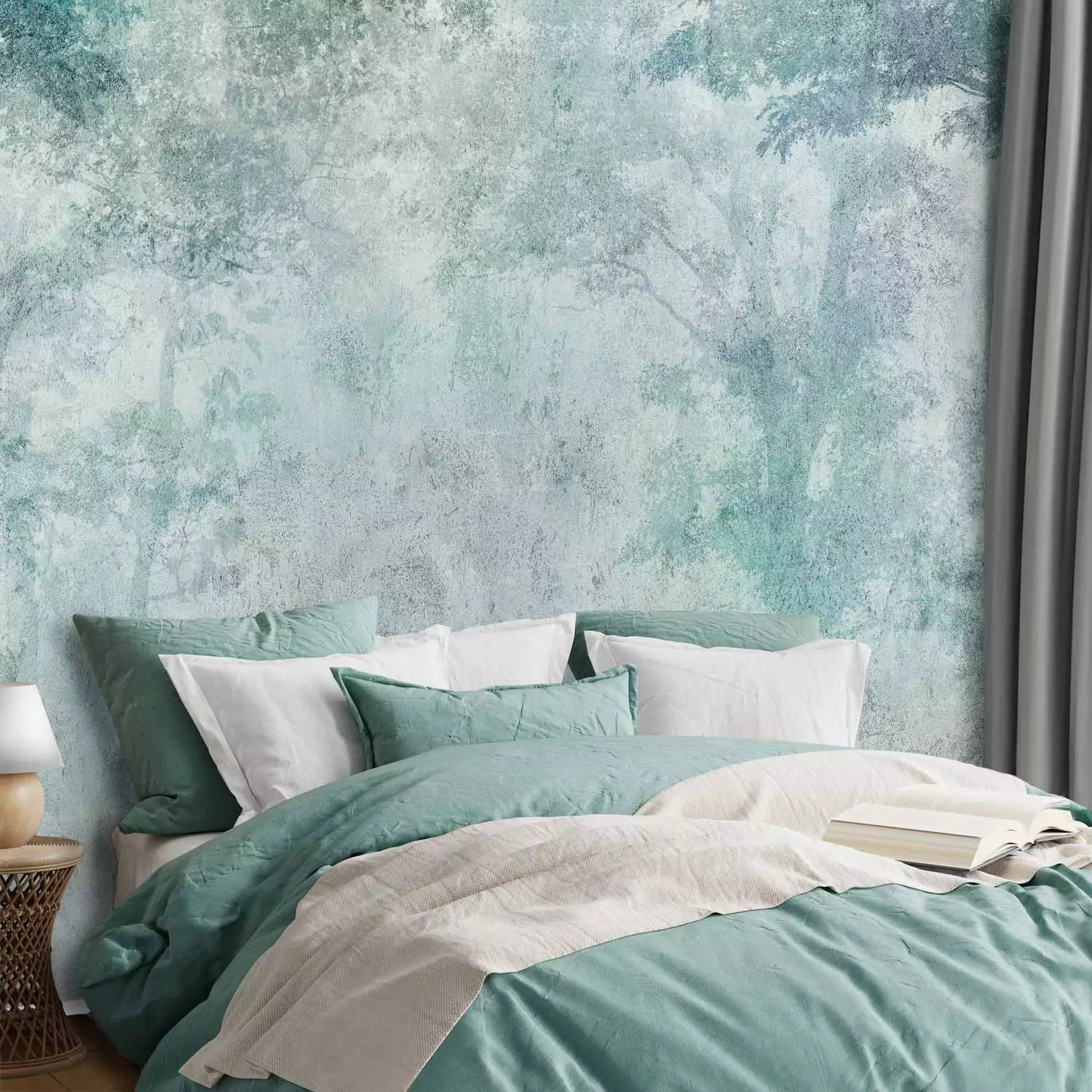 Wall Mural Forest misty landscape - landscape of trees in a forest on concrete texture