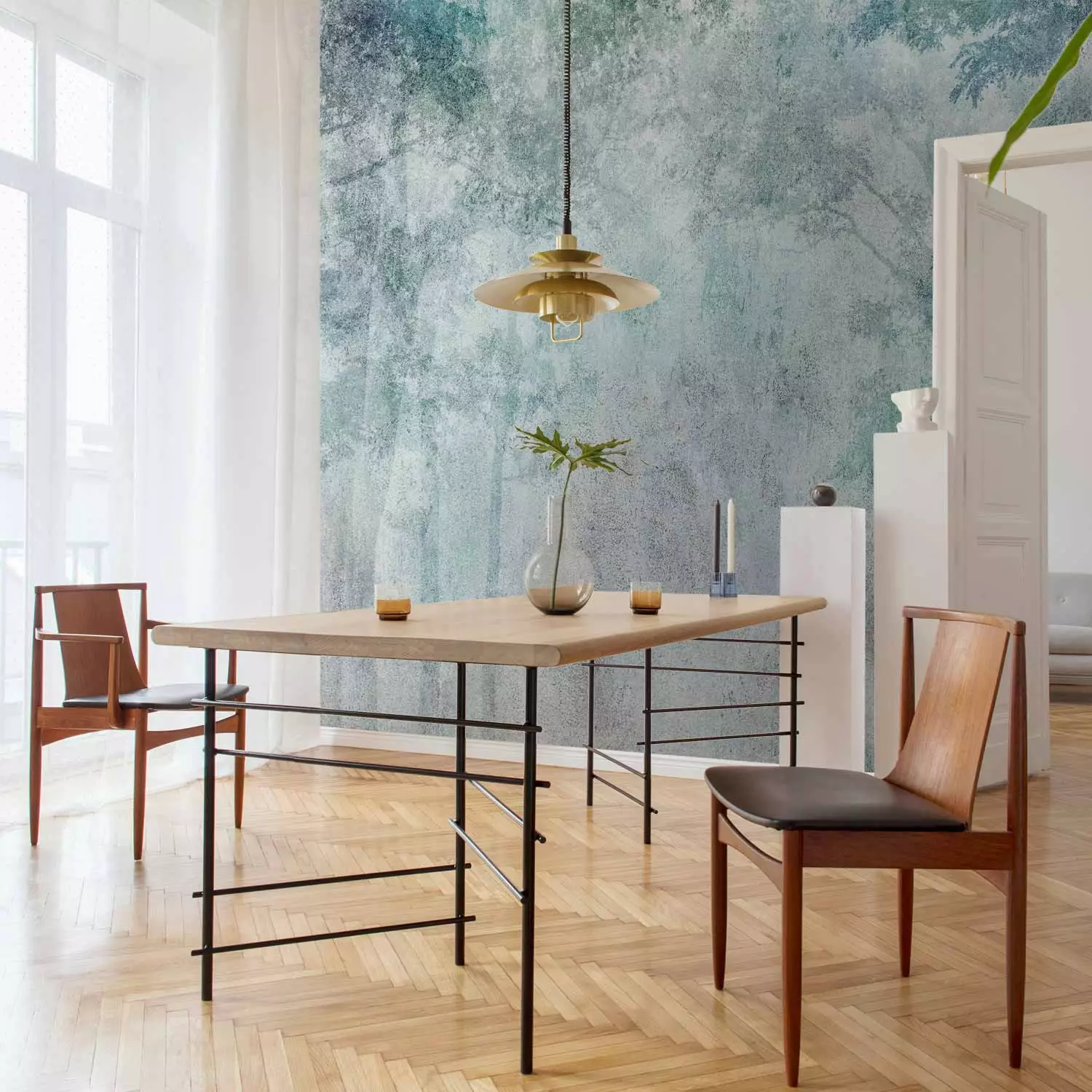 Wall Mural Forest misty landscape - landscape of trees in a forest on concrete texture