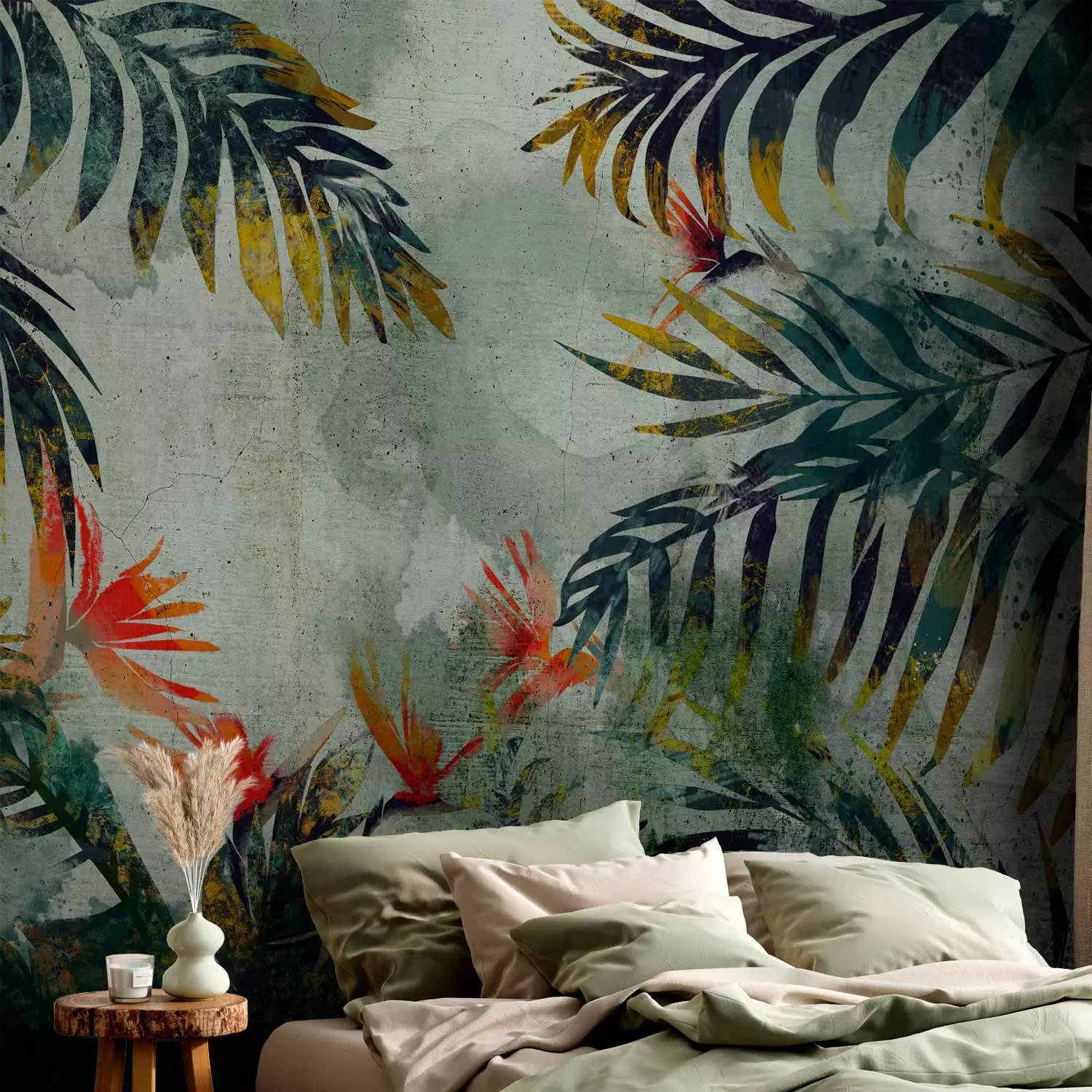 Photo Wallpaper Exotic vegetation in a jungle - green nature motif in watercolour