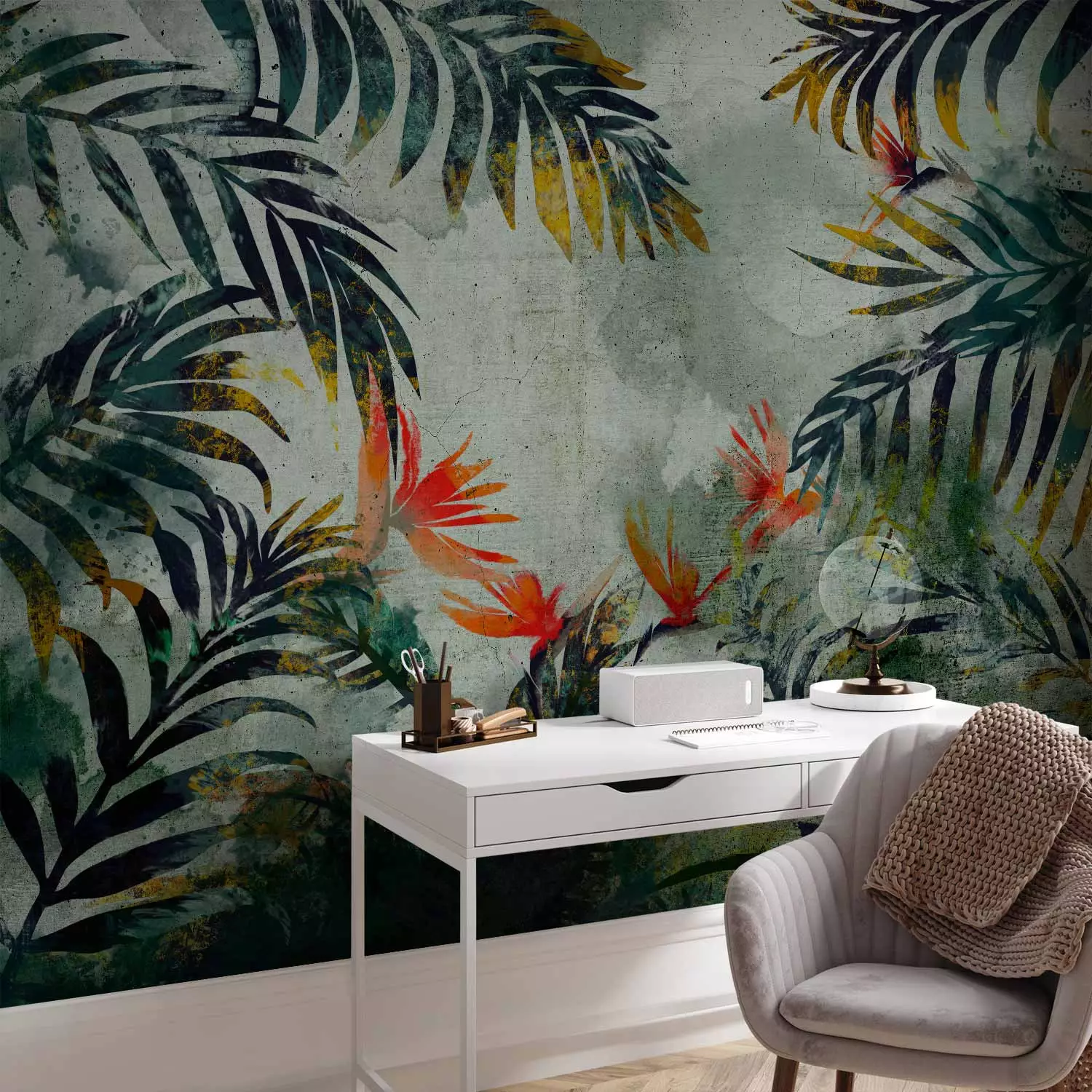 Photo Wallpaper Exotic vegetation in a jungle - green nature motif in watercolour