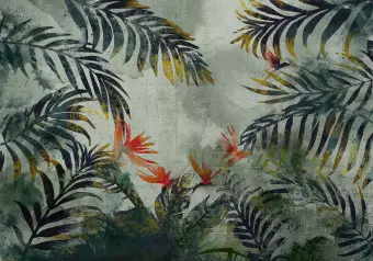 Photo Wallpaper Exotic vegetation in a jungle - green nature motif in watercolour Wallpaper Cropper