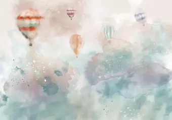 Wall Mural Dreamland - watercolour landscape with tents and balloons for children Wallpaper Cropper