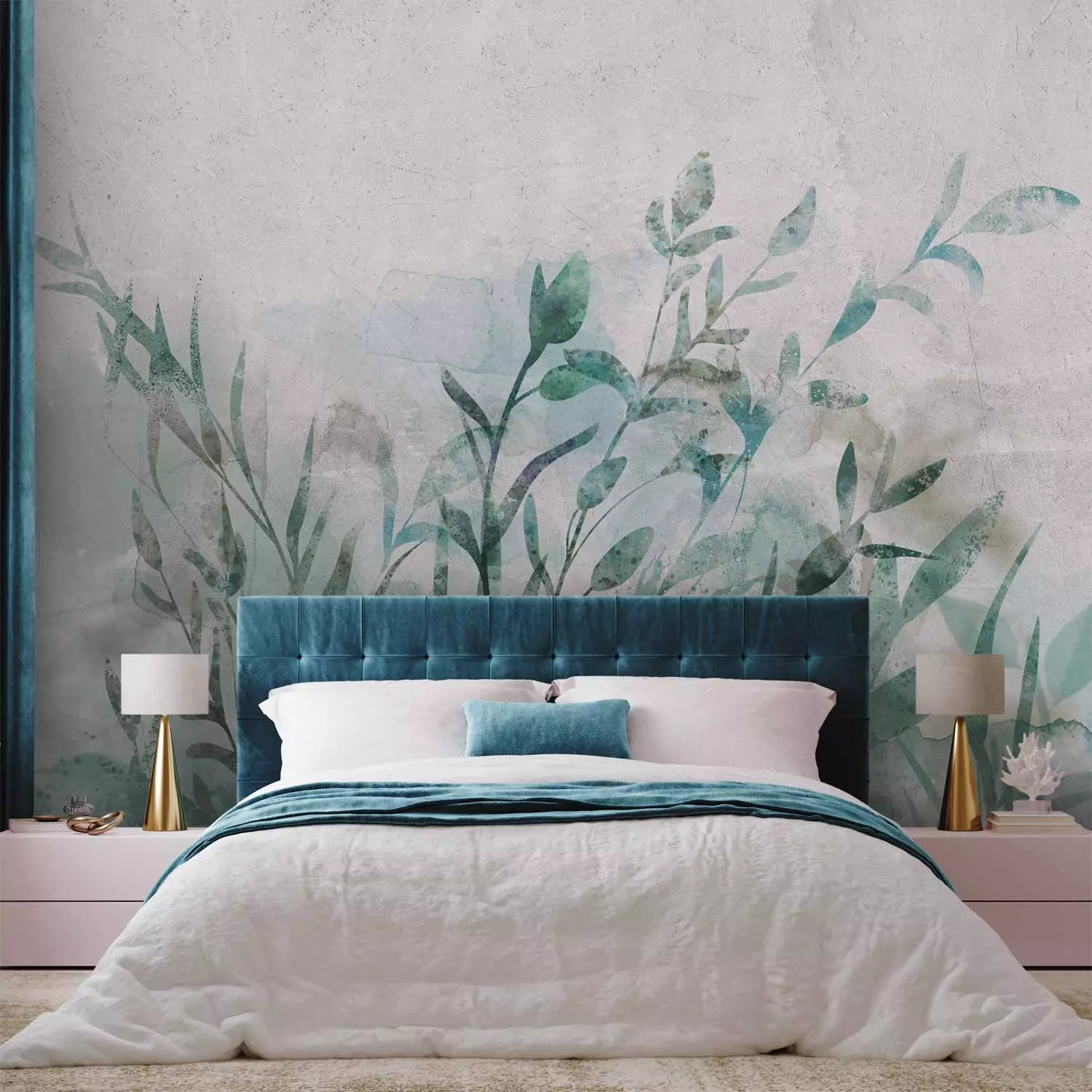 Wall Mural Nature landscape - minimalistic green plant motif with watercolour