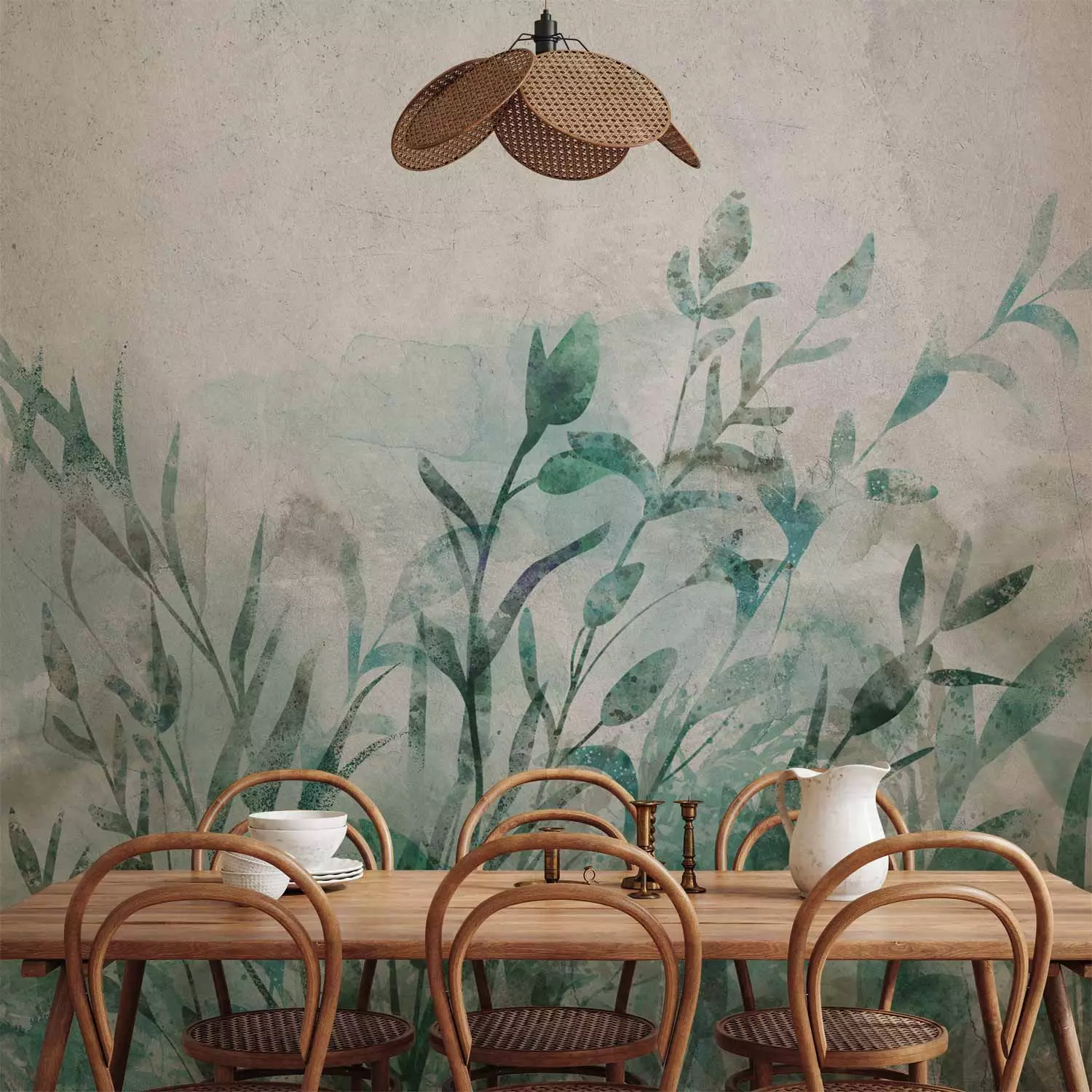 Wall Mural Nature landscape - minimalistic green plant motif with watercolour