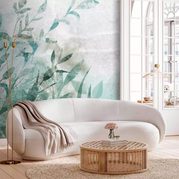 Nature landscape - minimalistic green plant motif with watercolour