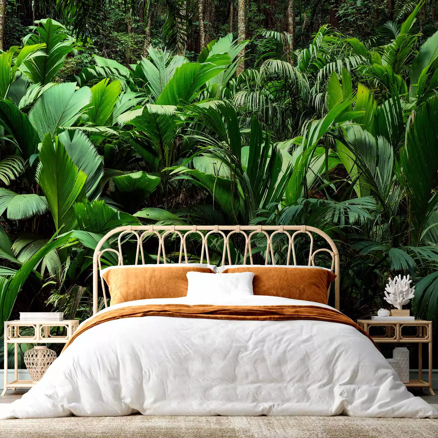 Wall Mural Exotic jungle - wild forest landscape with leaves and trees -  bimago, image size:1500x1500