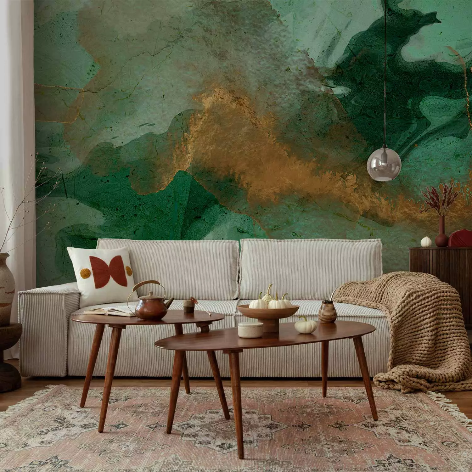 Photo Wallpaper Emerald array - Abstraction with streaks in dark green and bronze