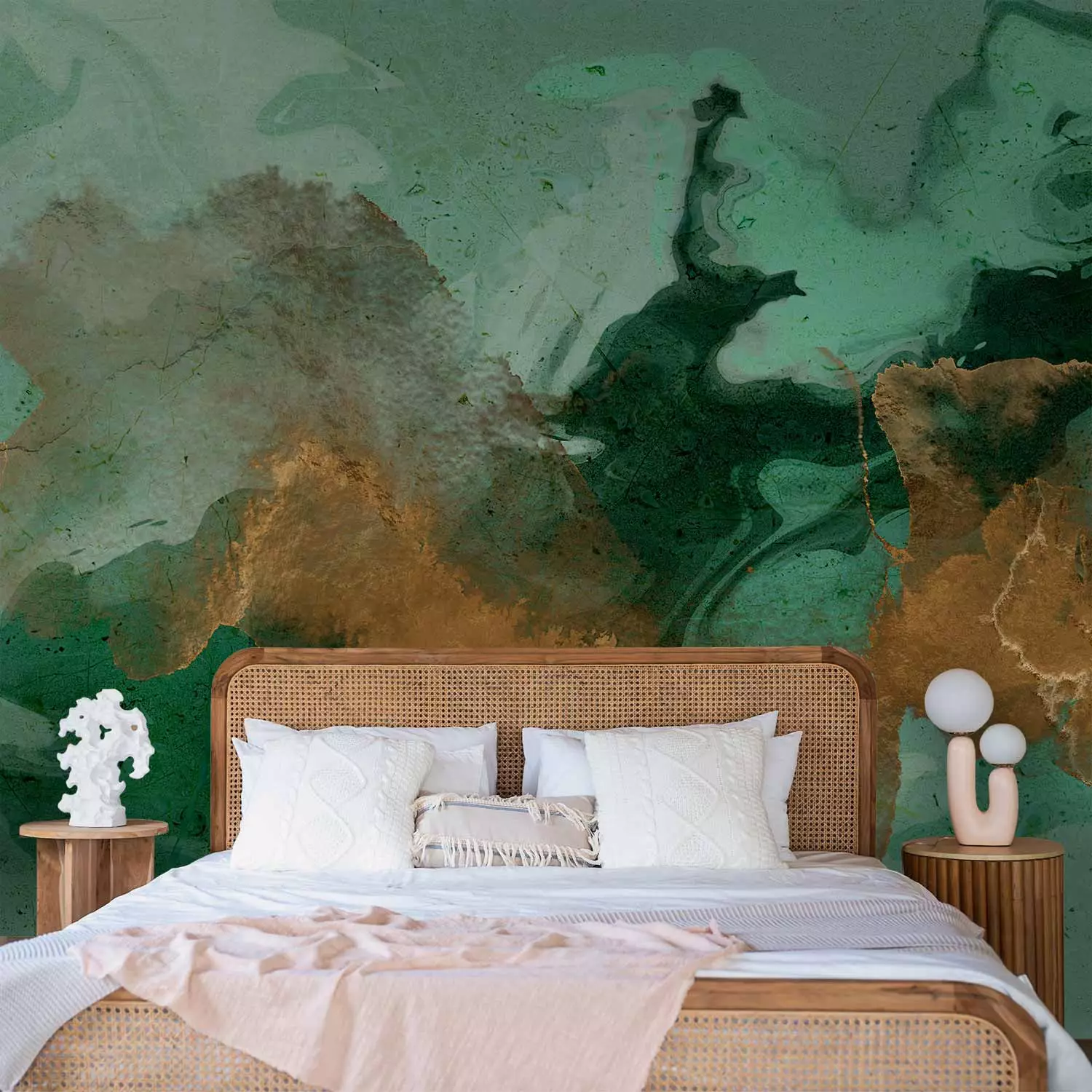 Photo Wallpaper Emerald array - Abstraction with streaks in dark green and bronze