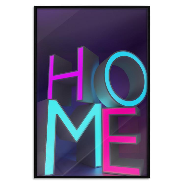 Poster Neon Home - neon English texts with 3D effect on a dark background