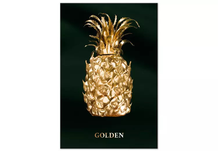 Canvas Gold pineapple - fruit with an inscription on the green background