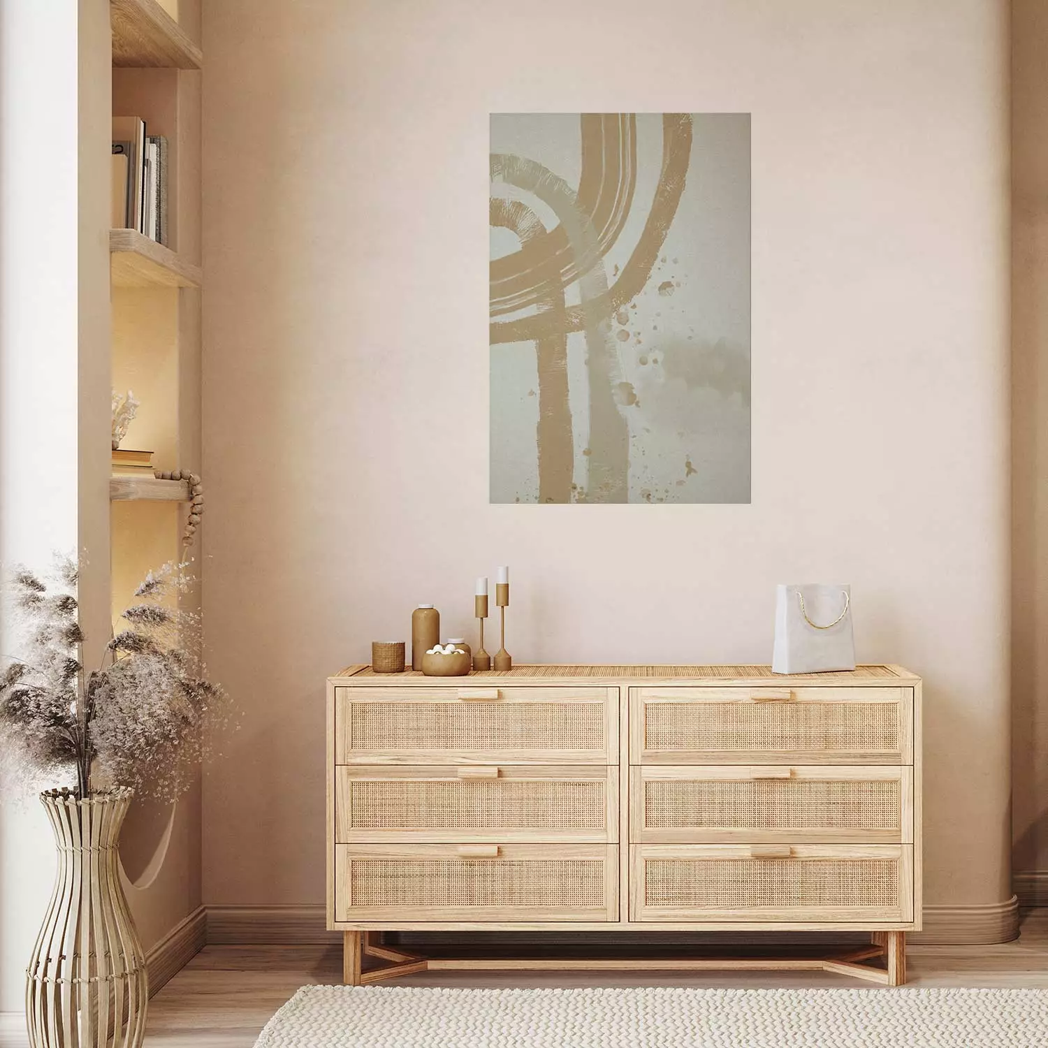 Wall Poster Beige Minimalism - abstract brown pattern on a light beige background