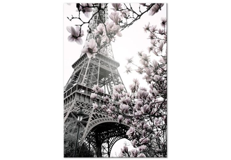 Canvas Parisian Magnolias (1-piece) Vertical - spring flowers with tower background