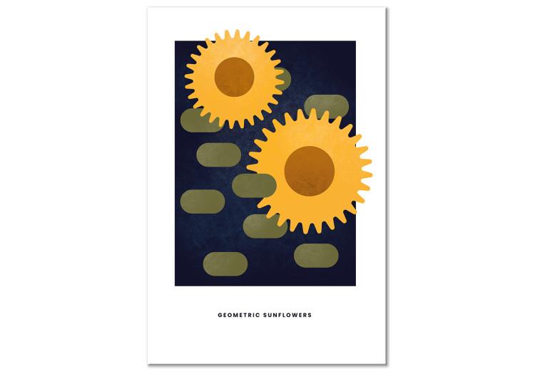 Canvas Mechanical sunflowers - abstract motif on a navy blue background