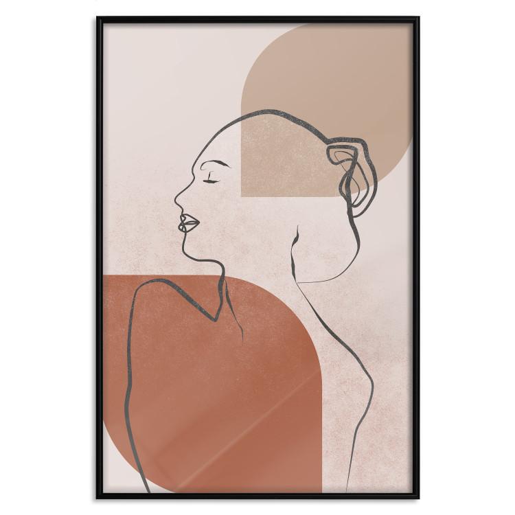 Poster Waiting for the Sun - line art of a female silhouette on an abstract background