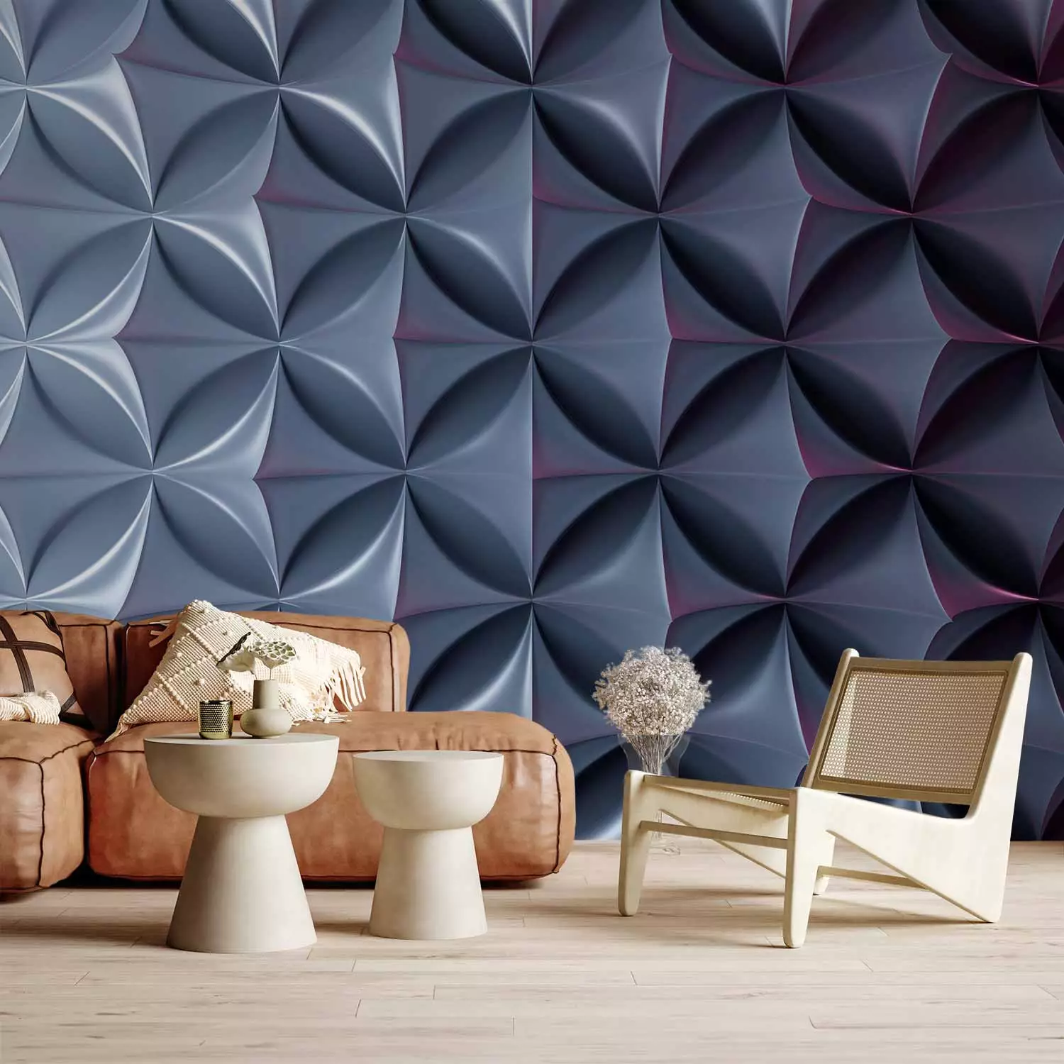 Wall Mural Metallic 3D illusion - geometric figures in a symmetrical composition
