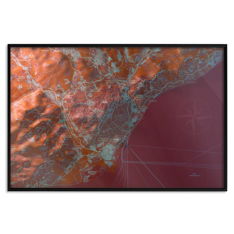 Poster Barcelona Vicinity - abstract and red composition of Barcelona map