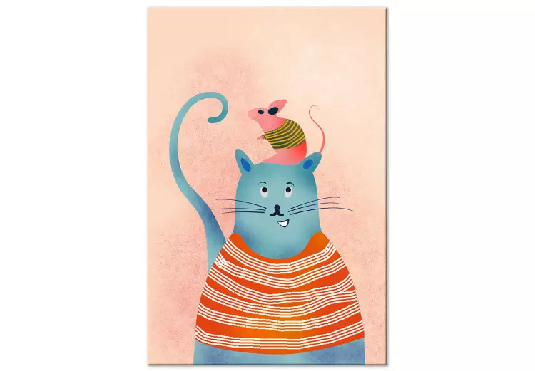Canvas Good Friends (1-piece) Vertical - funny colorful cat and mouse