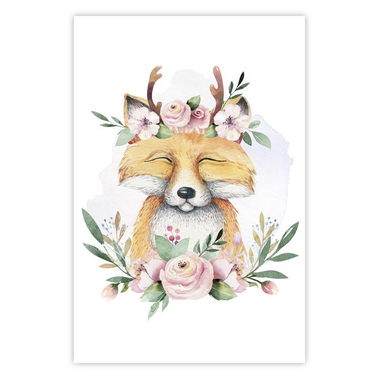 Poster Cleofas the Fox - natural composition of plants and animals on a white background