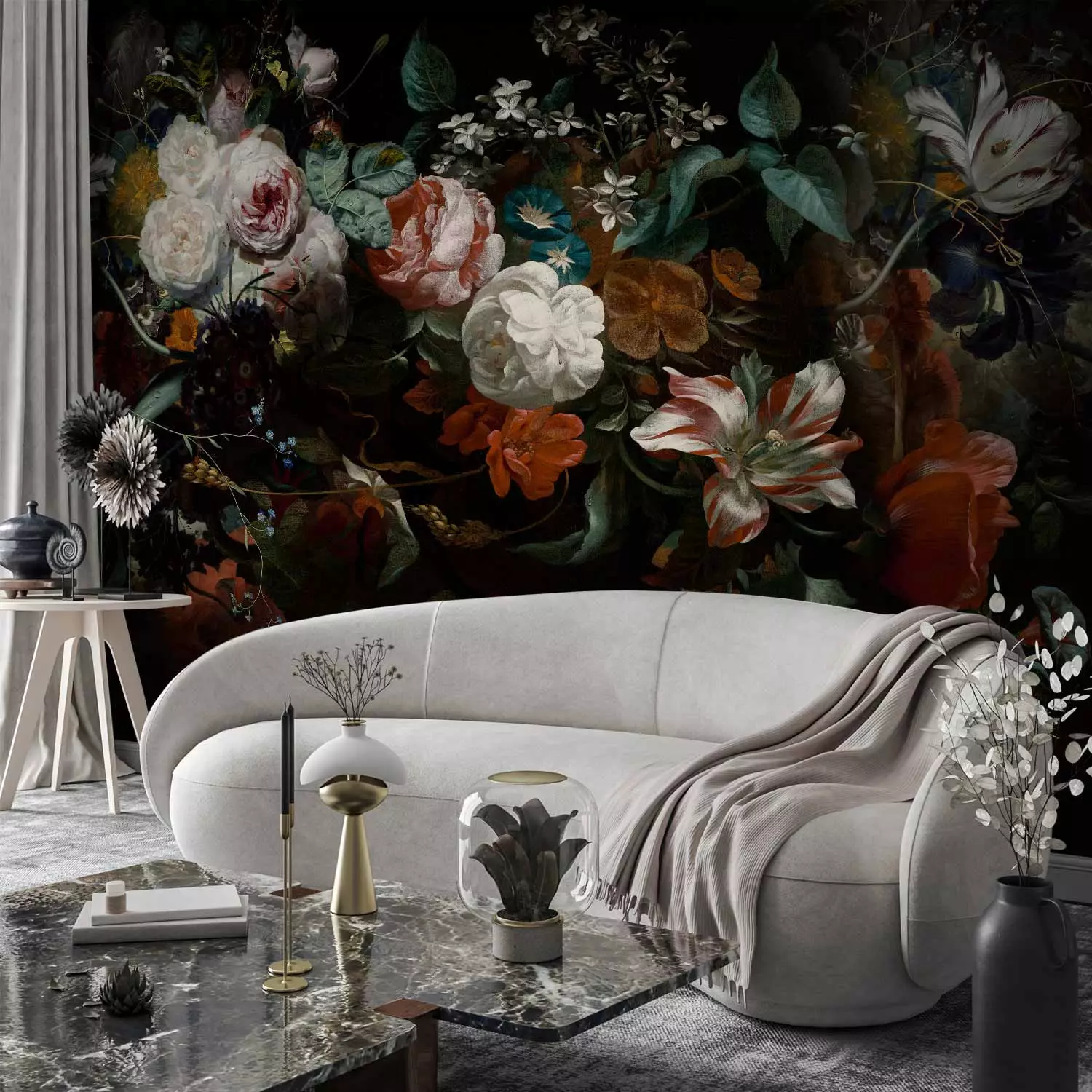 Photo Wallpaper Blooming nature - floral composition with flowers in baroque style