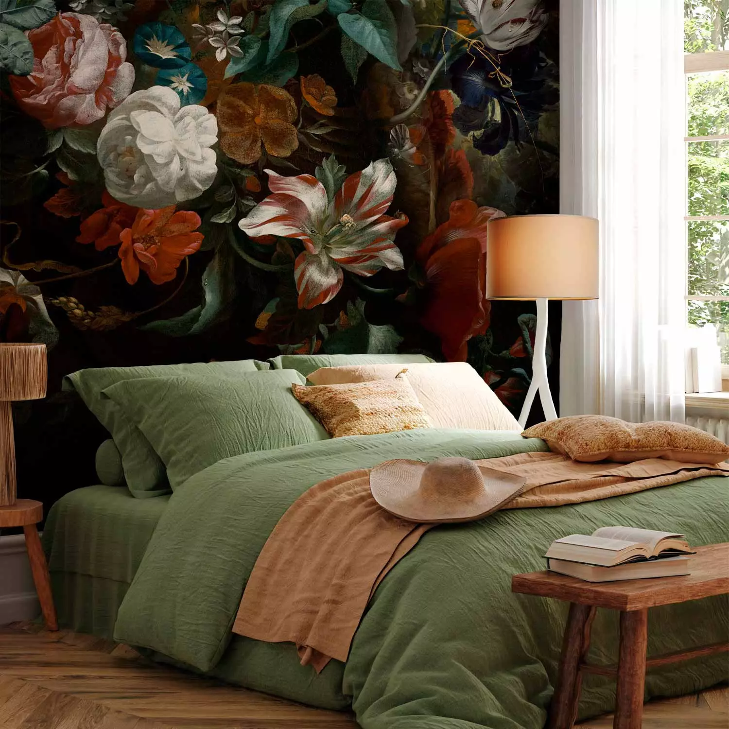 Photo Wallpaper Blooming nature - floral composition with flowers in baroque style