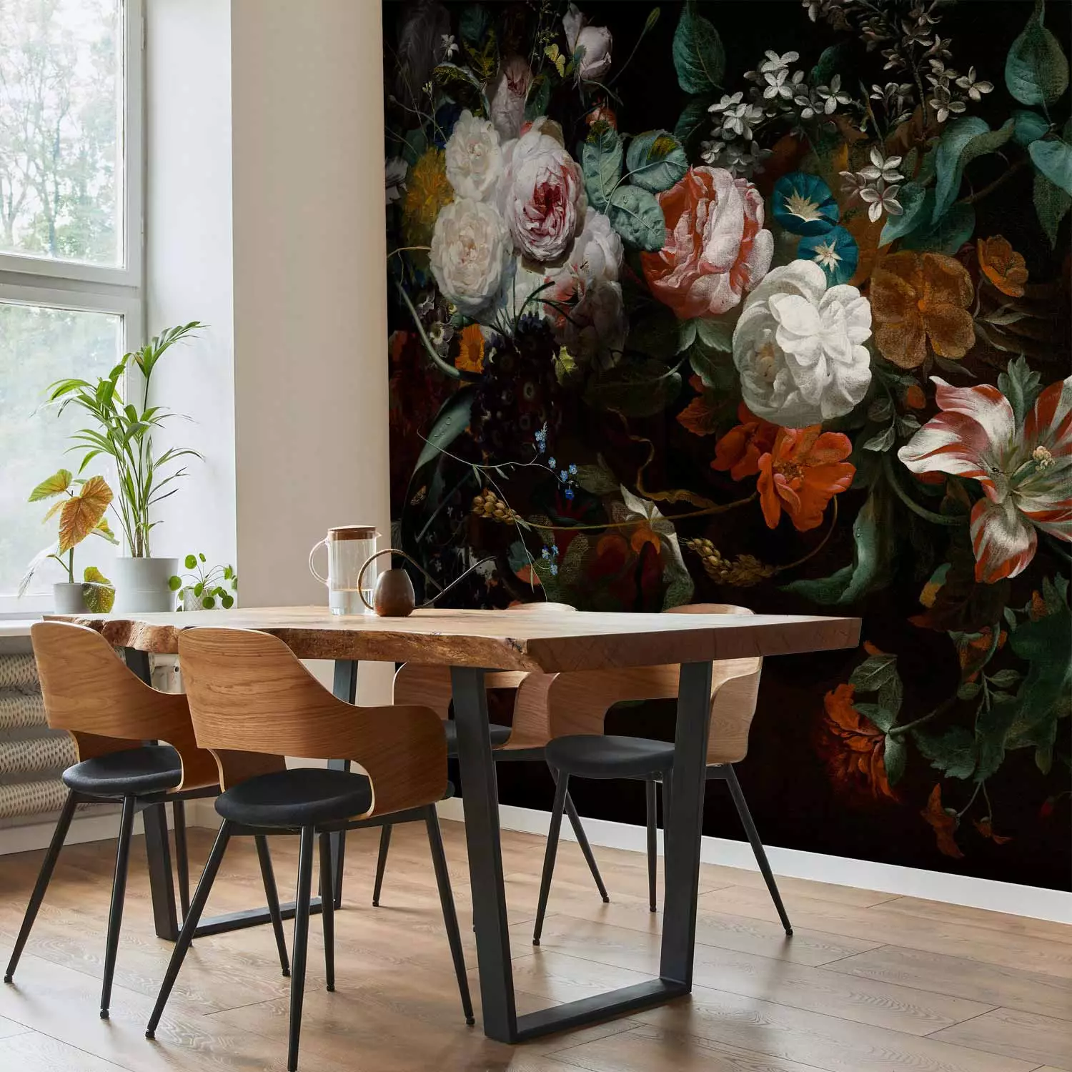Photo Wallpaper Blooming nature - floral composition with flowers in baroque style