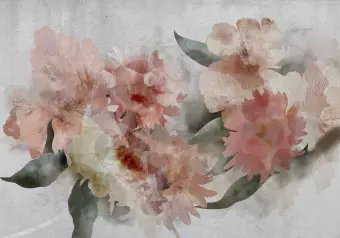 Wall Mural Flowering garden painted in watercolour - floral motif of pink peonies Wallpaper Cropper