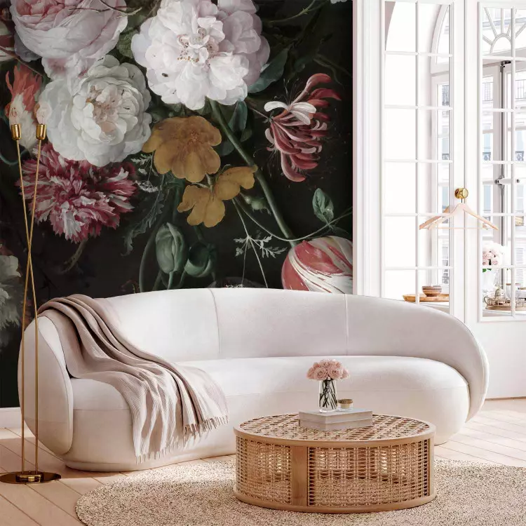 Flowering flowers in vintage style - motif of painted colourful flowers