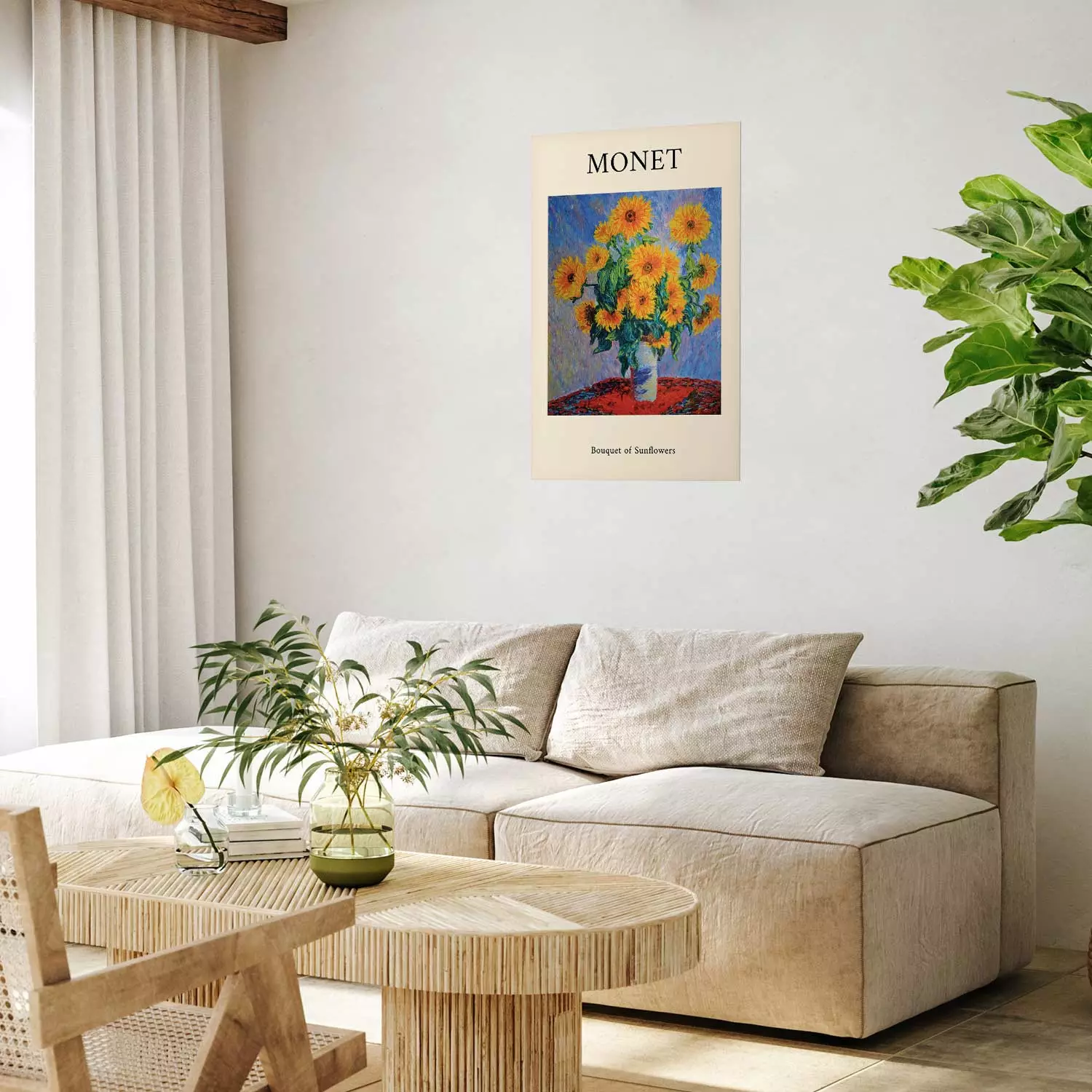 Wall Poster Decorative Sunflowers - bouquet of yellow flowers in a vase and texts