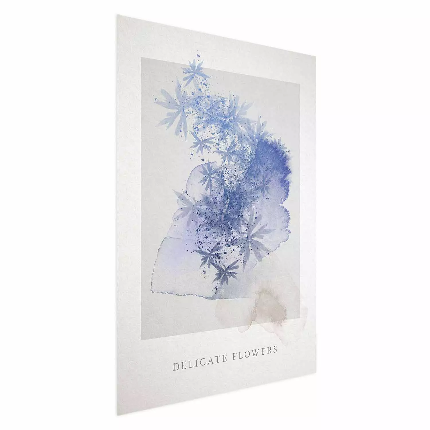 Poster Delicate Flowers - English texts and blue watercolor flowers