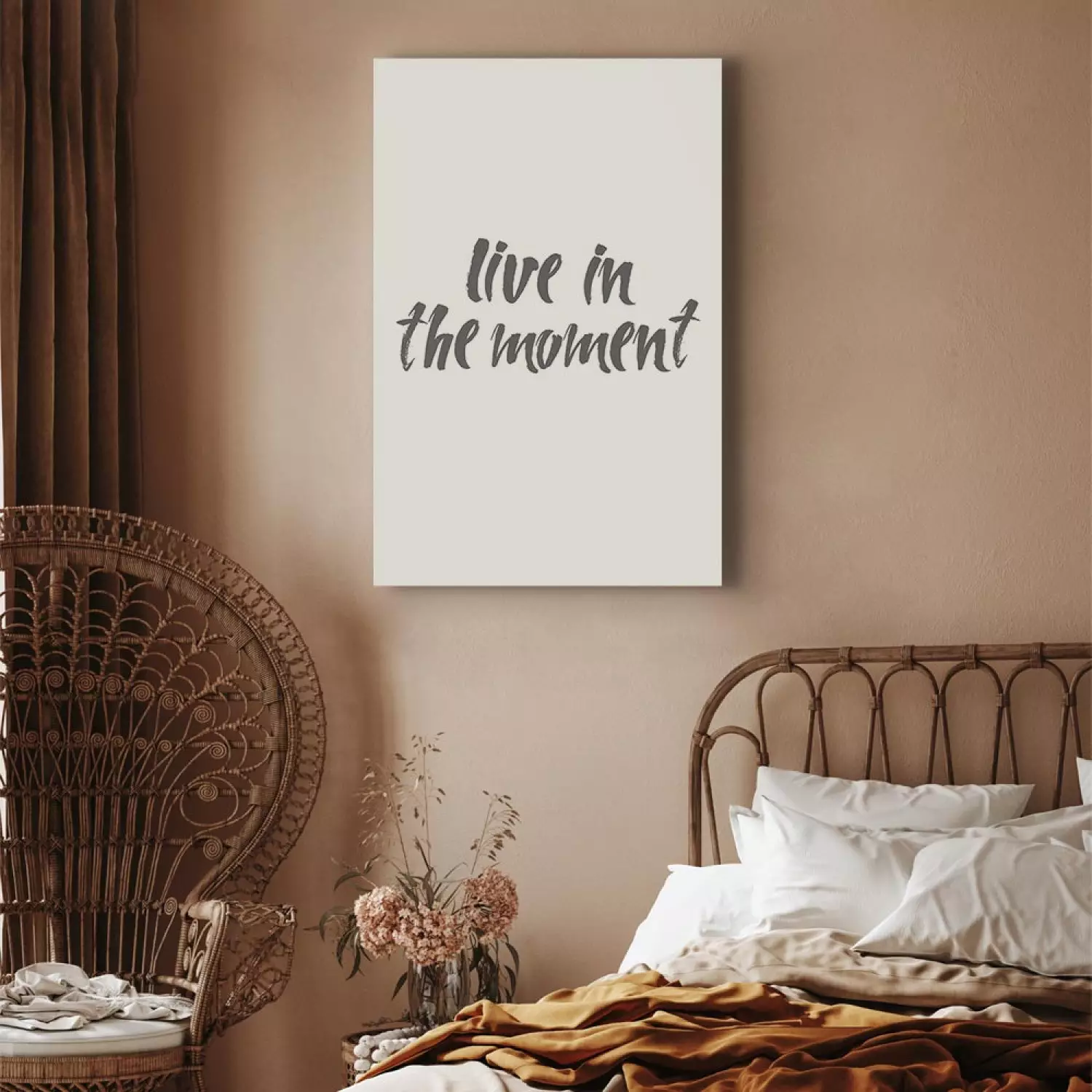 Canvas Print Gray inscription Live In The Moment - quote on a white  background - bimago, image size:1500x1500