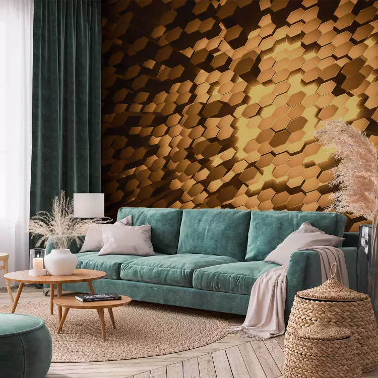 Copper lumps - abstract pattern with 3D effect and golden hexes
