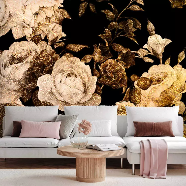 Scent of a garden - blooming rose blossoms on vintage black background