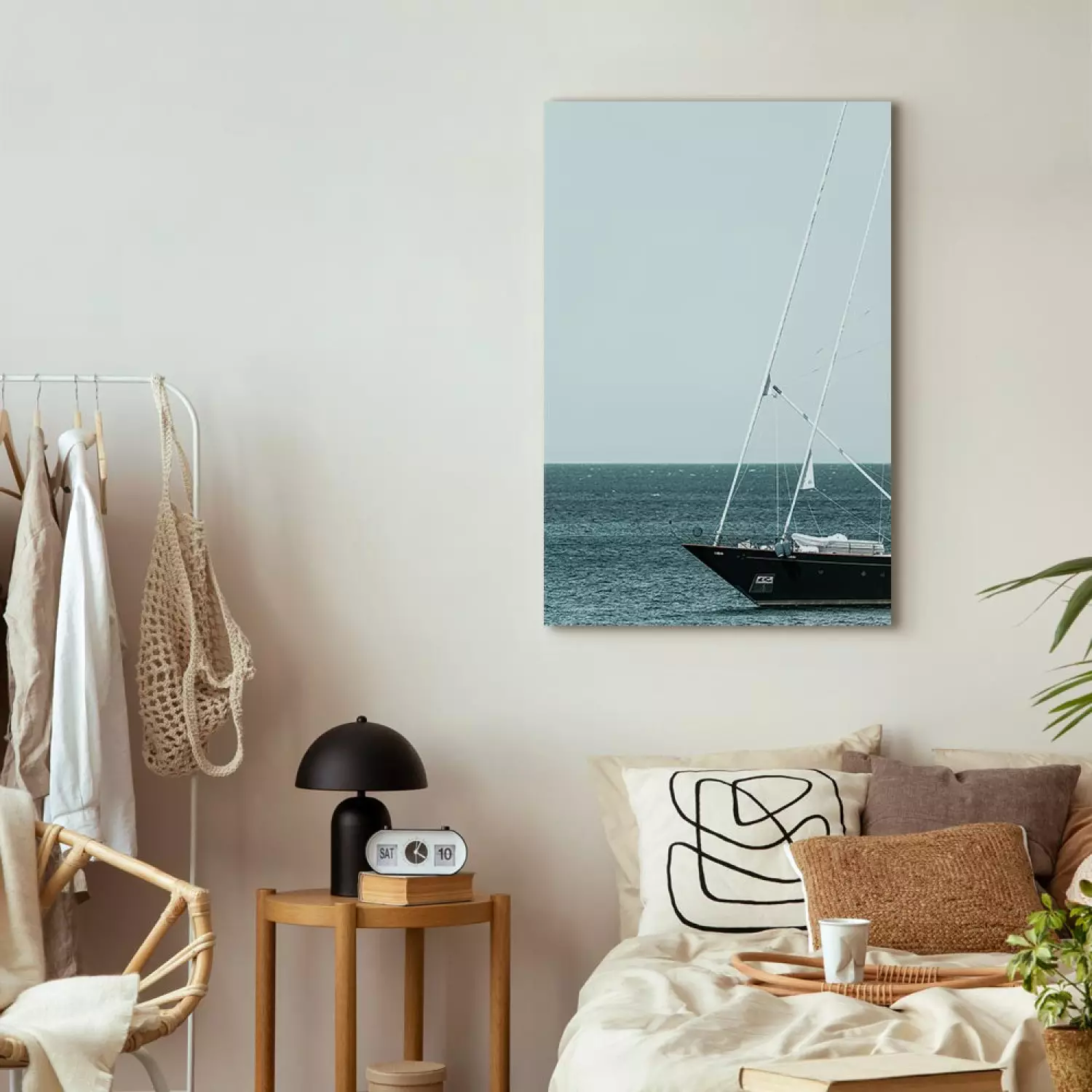 Canvas Print Mediterranean Expedition Vertical - landscape with a sailboat